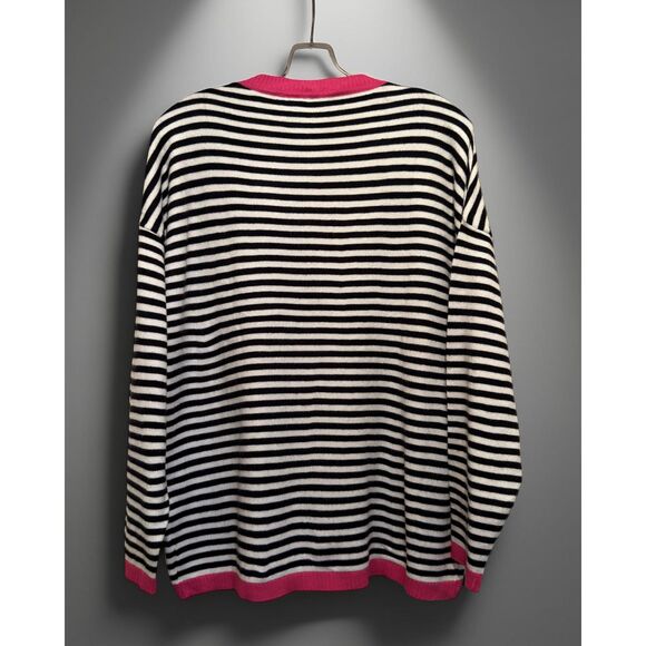 NWT Wiholl Women's Striped Crewneck Pullover Cardigan Black/White/Pink Size S - Picture 3 of 7